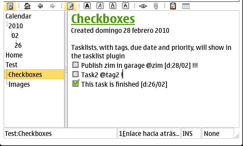 Page with checkboxes for tasklist